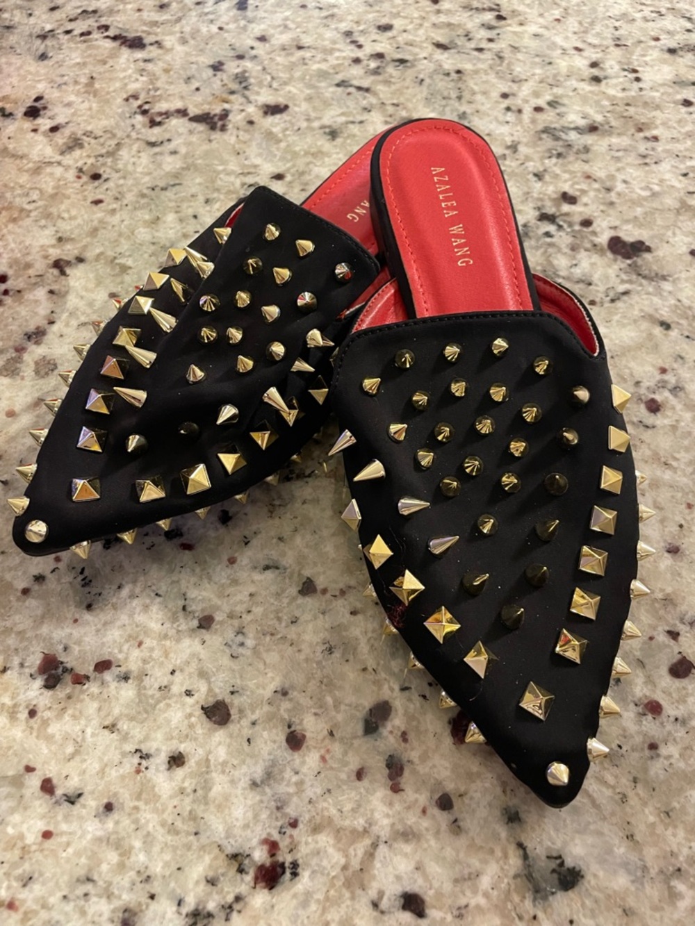 Alexander Wang Black Studded Pointed Mules with Red Insole